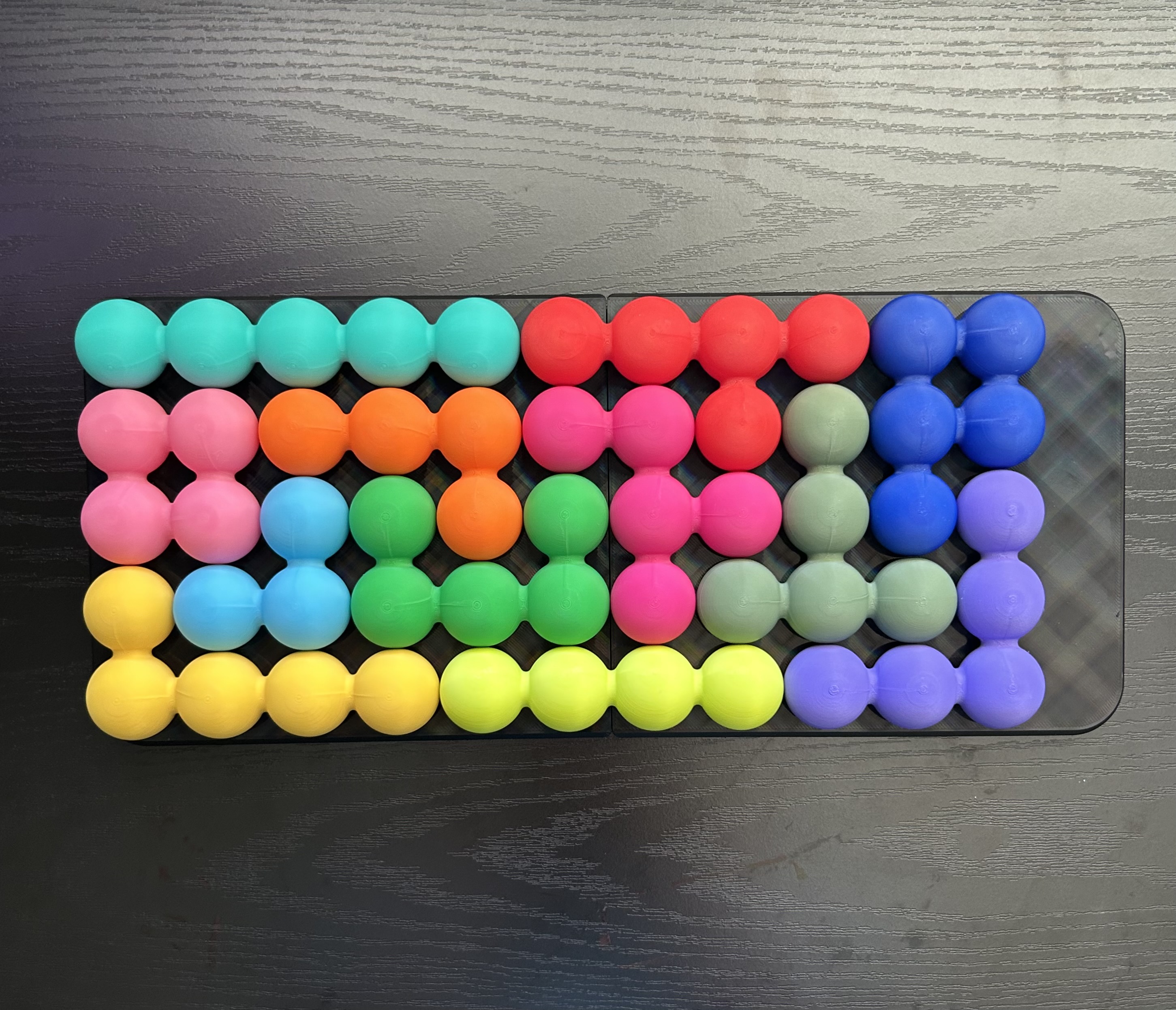Katachi-Go tray solved with colorful sphere-cluster pieces