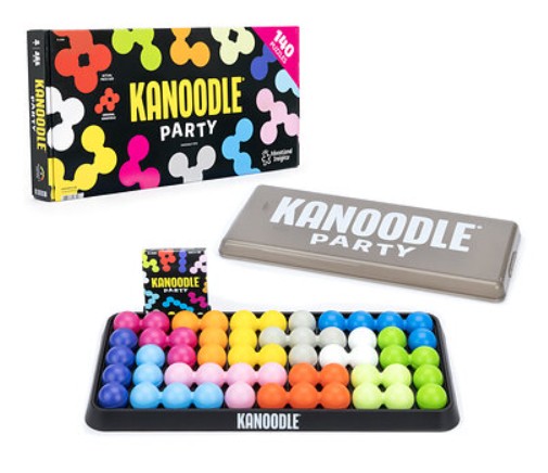 Kanoodle Party box, storage tray, and board with the 3x-scale piece set